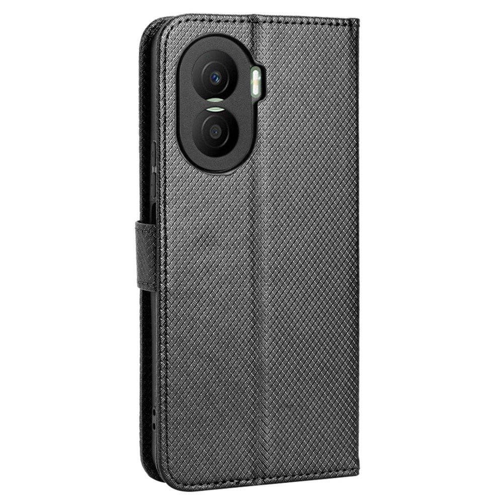For Honor X40i 5G Drop-proof Phone Flip Wallet Case Well-protected Diamond Texture PU Leather Cover Stand Card Holder with Wrist Strap - Black-7