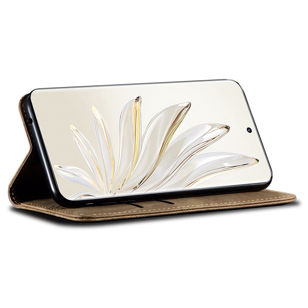 For Honor 70 Pro 5G / 70 Pro+ 5G Drop-proof Flip Wallet Case Jeans Cloth Texture PU Leather Auto Magnetic Closed Stand Cover - Khaki-3