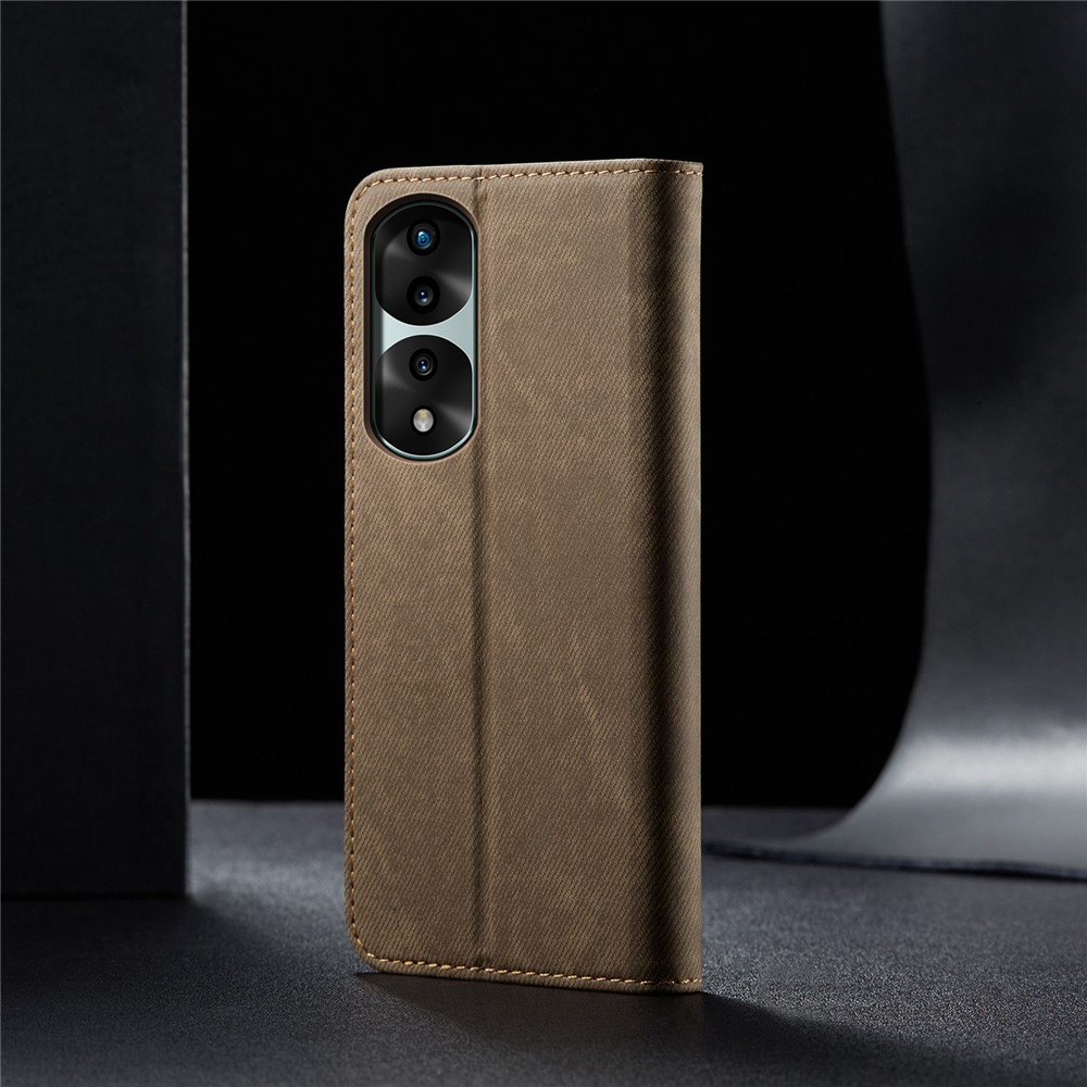 For Honor 70 Pro 5G / 70 Pro+ 5G Drop-proof Flip Wallet Case Jeans Cloth Texture PU Leather Auto Magnetic Closed Stand Cover - Khaki-7