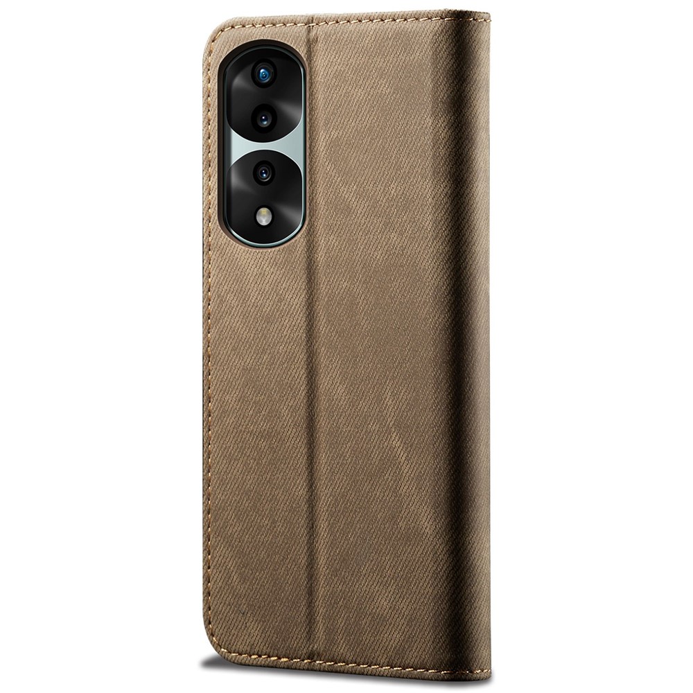 For Honor 70 Pro 5G / 70 Pro+ 5G Drop-proof Flip Wallet Case Jeans Cloth Texture PU Leather Auto Magnetic Closed Stand Cover - Khaki-9