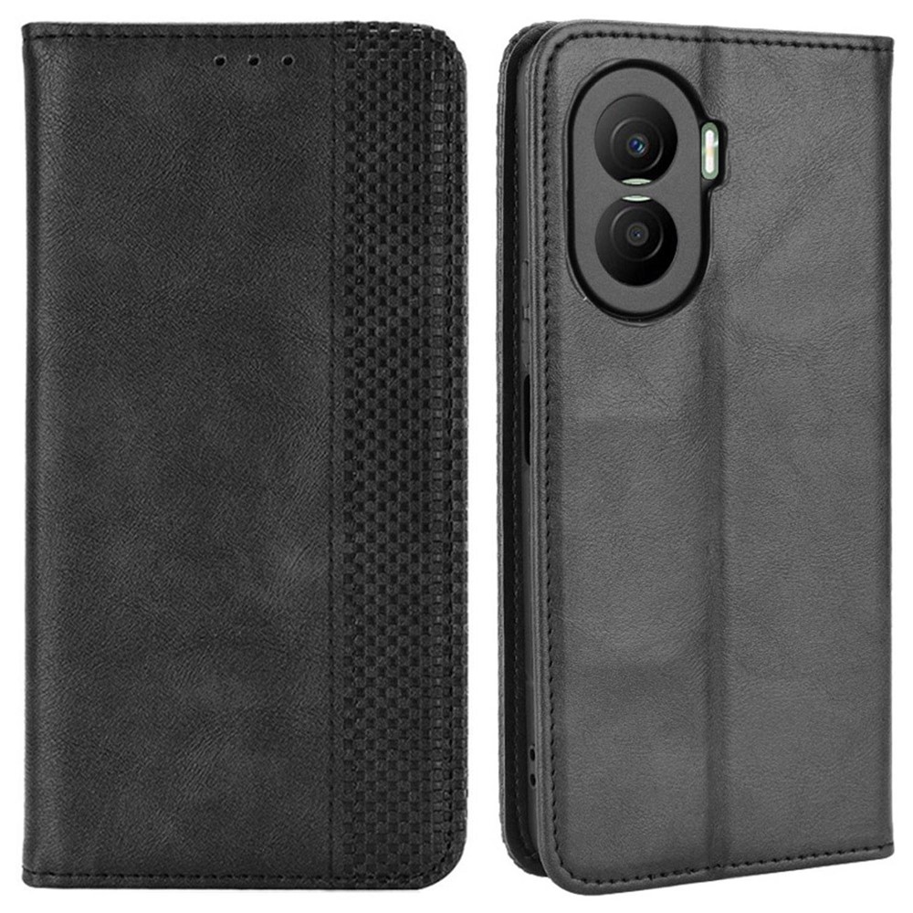For Honor X40i 5G Auto Closing Magnetic Folio Flip Retro PU Leather Wallet Case Stand Function Phone Shell Cover - Black-1