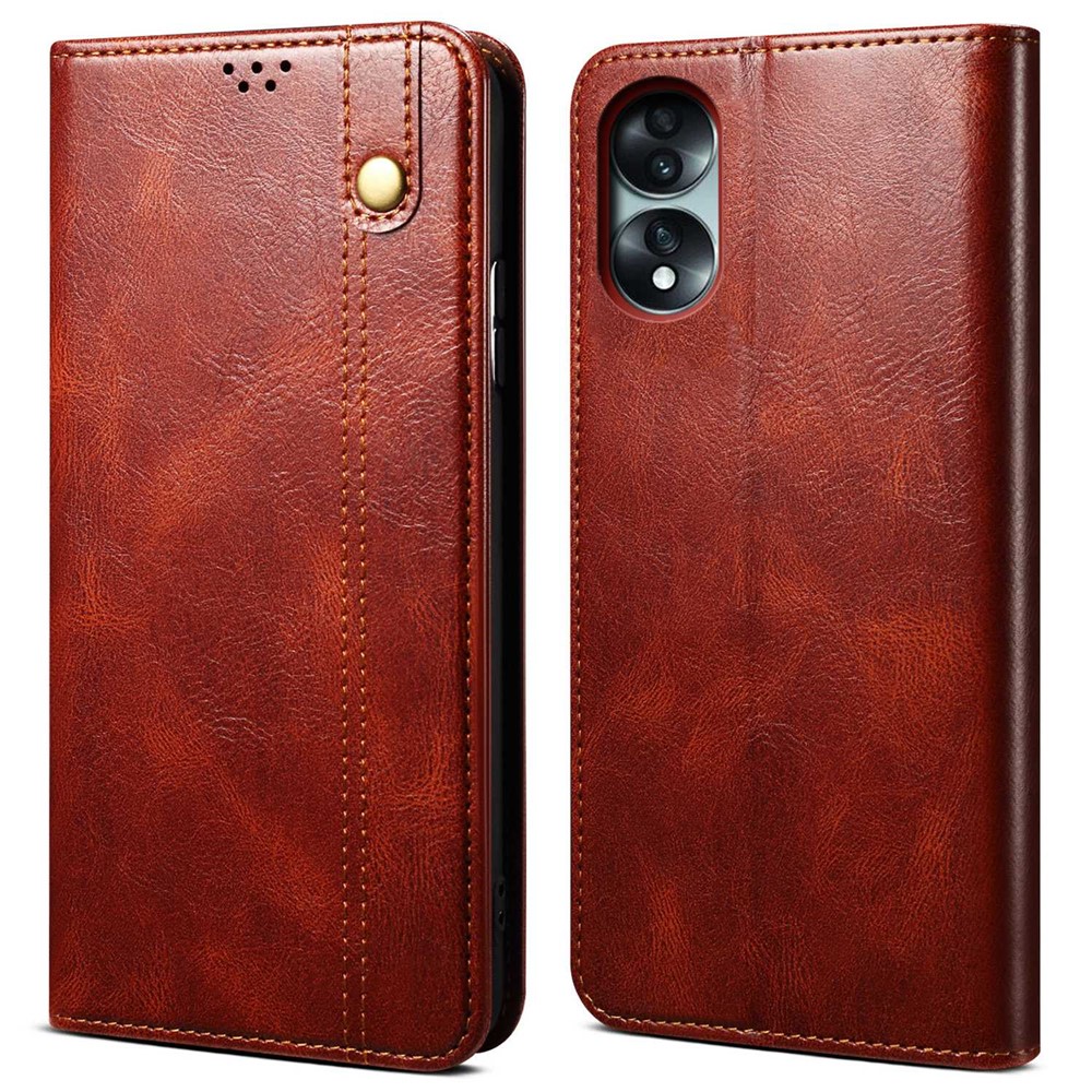 For Honor 70 5G Shockproof Waxy Crazy Horse Texture Wallet Case Stand Anti-scratch PU Leather Mobile Phone Cover - Brown-1