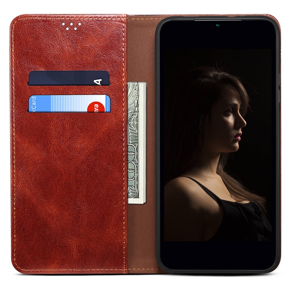 For Honor 70 5G Shockproof Waxy Crazy Horse Texture Wallet Case Stand Anti-scratch PU Leather Mobile Phone Cover - Brown-2