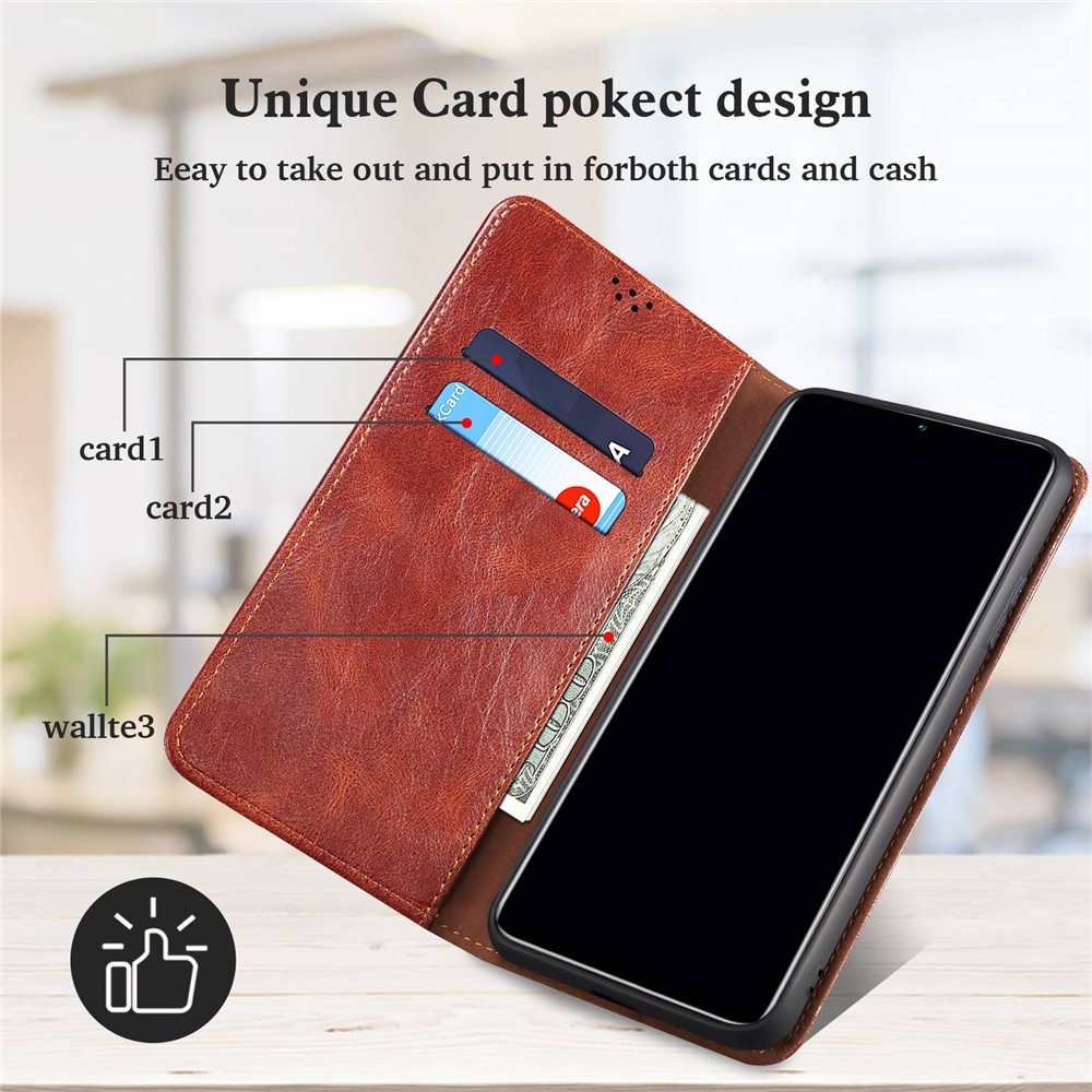 For Honor 70 5G Shockproof Waxy Crazy Horse Texture Wallet Case Stand Anti-scratch PU Leather Mobile Phone Cover - Brown-4