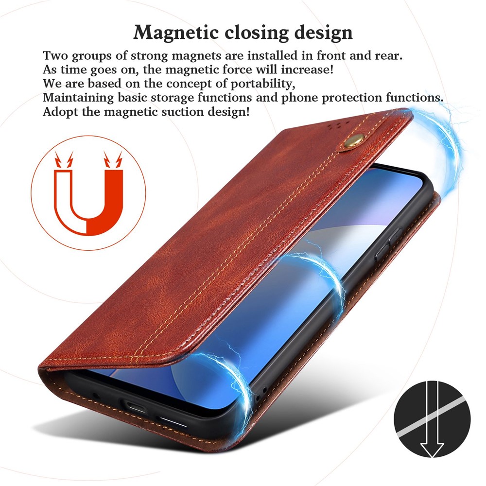 For Honor 70 5G Shockproof Waxy Crazy Horse Texture Wallet Case Stand Anti-scratch PU Leather Mobile Phone Cover - Brown-6