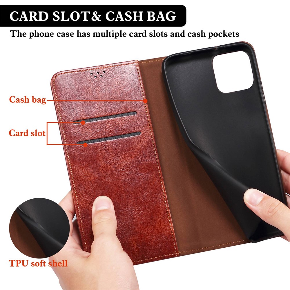 For Honor 70 5G Shockproof Waxy Crazy Horse Texture Wallet Case Stand Anti-scratch PU Leather Mobile Phone Cover - Brown-8
