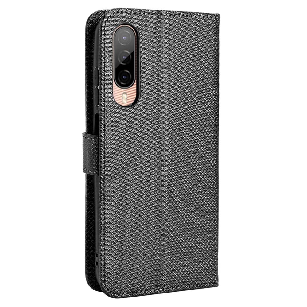 For HTC Desire 22 Pro 5G Drop-proof Phone Flip Wallet Case Non-slip Grip Diamond Texture PU Leather Cover Stand Card Holder with Wrist Strap - Black-7