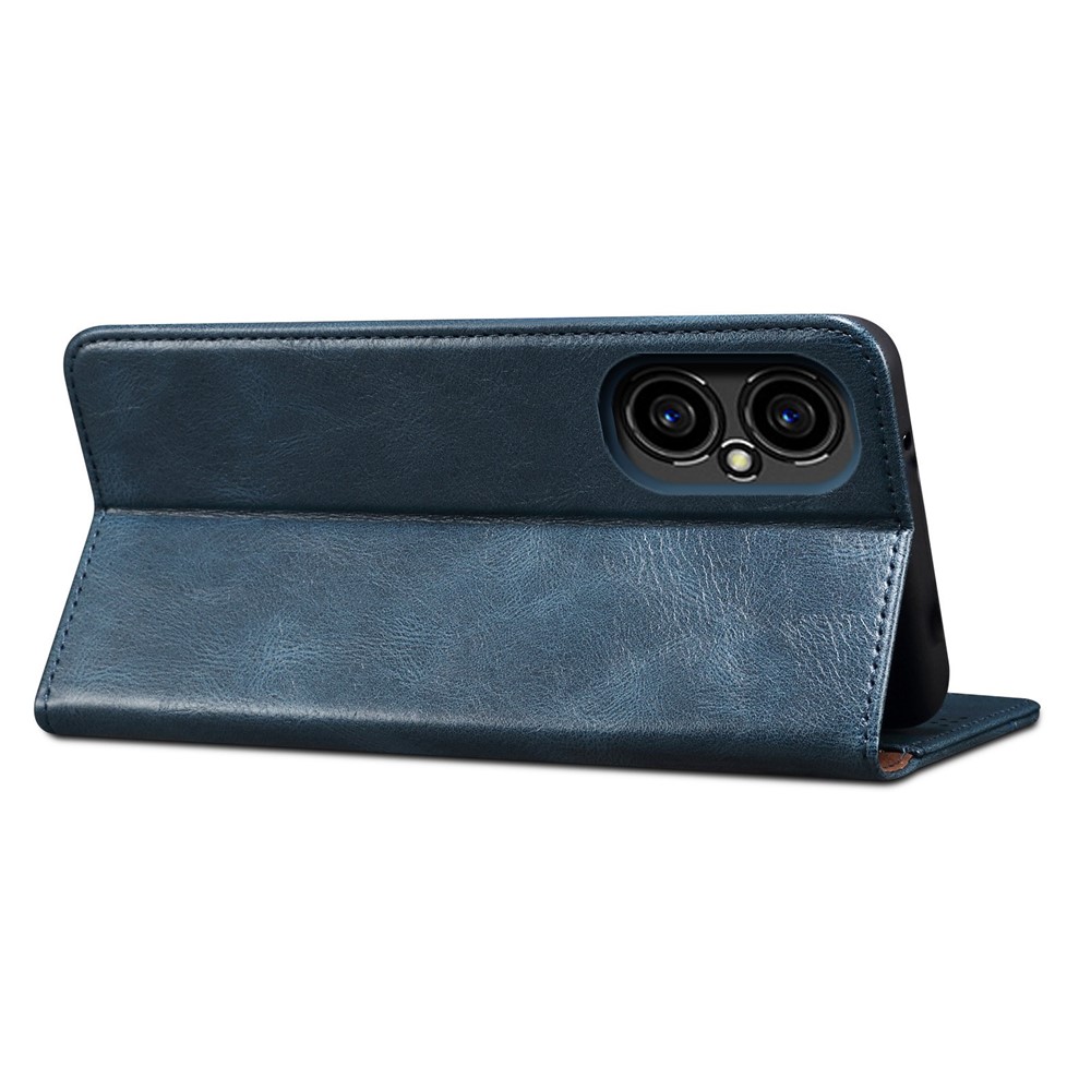 Anti-drop Waxy Crazy Horse Texture Phone Case for Xiaomi Poco M4 5G, PU Leather Magnetic Auto-absorbed Stand Wallet Cover - Blue-4