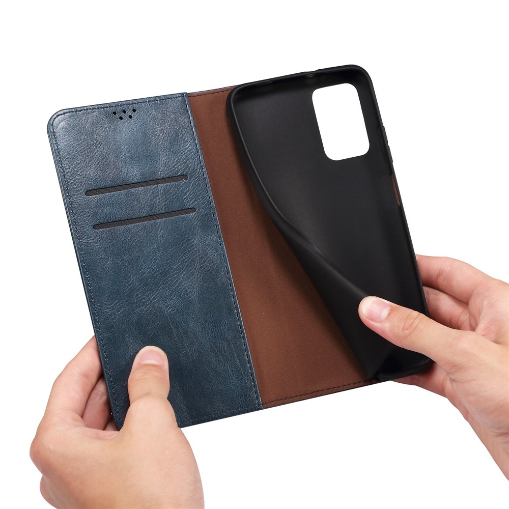 Anti-drop Waxy Crazy Horse Texture Phone Case for Xiaomi Poco M4 5G, PU Leather Magnetic Auto-absorbed Stand Wallet Cover - Blue-5