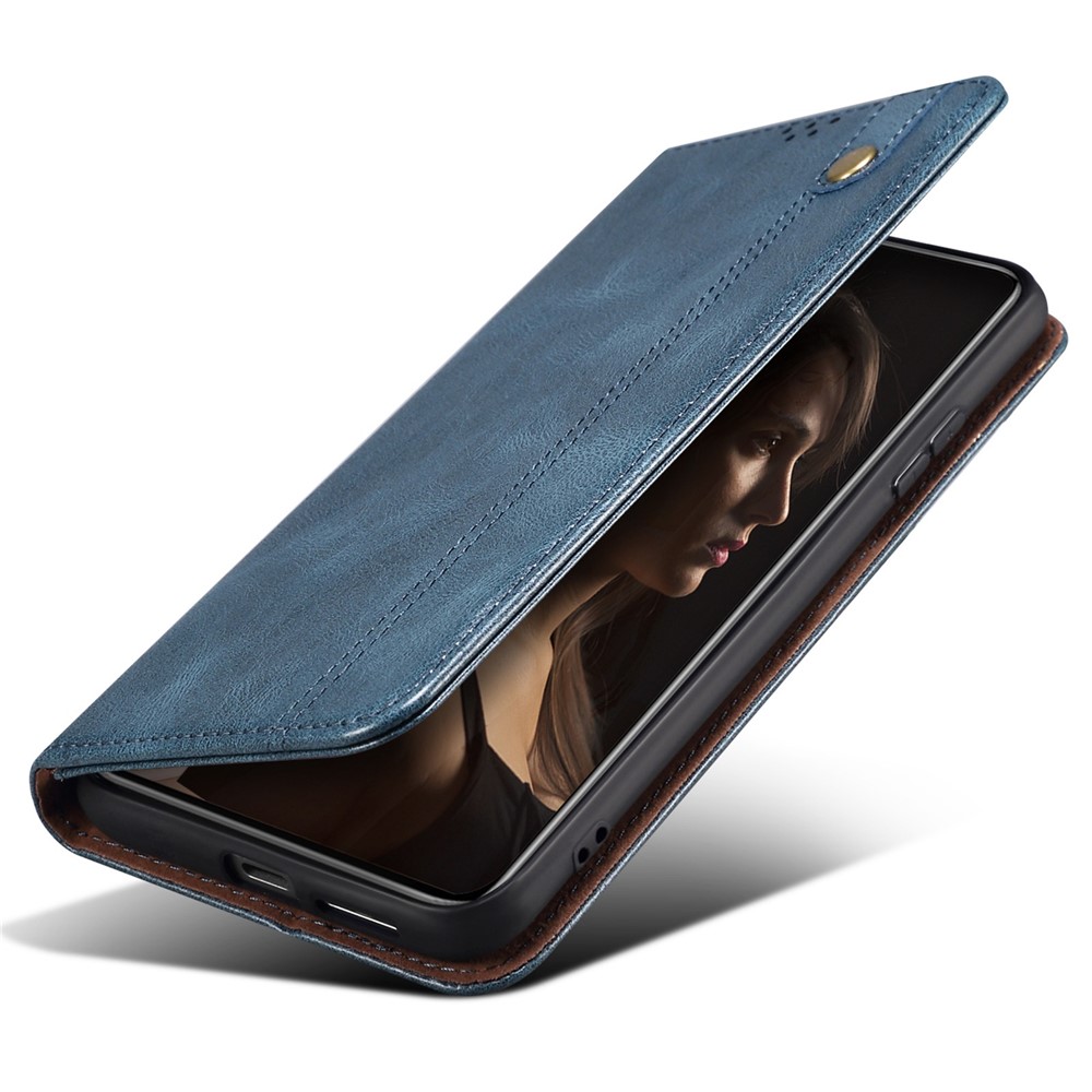 Anti-drop Waxy Crazy Horse Texture Phone Case for Xiaomi Poco M4 5G, PU Leather Magnetic Auto-absorbed Stand Wallet Cover - Blue-6
