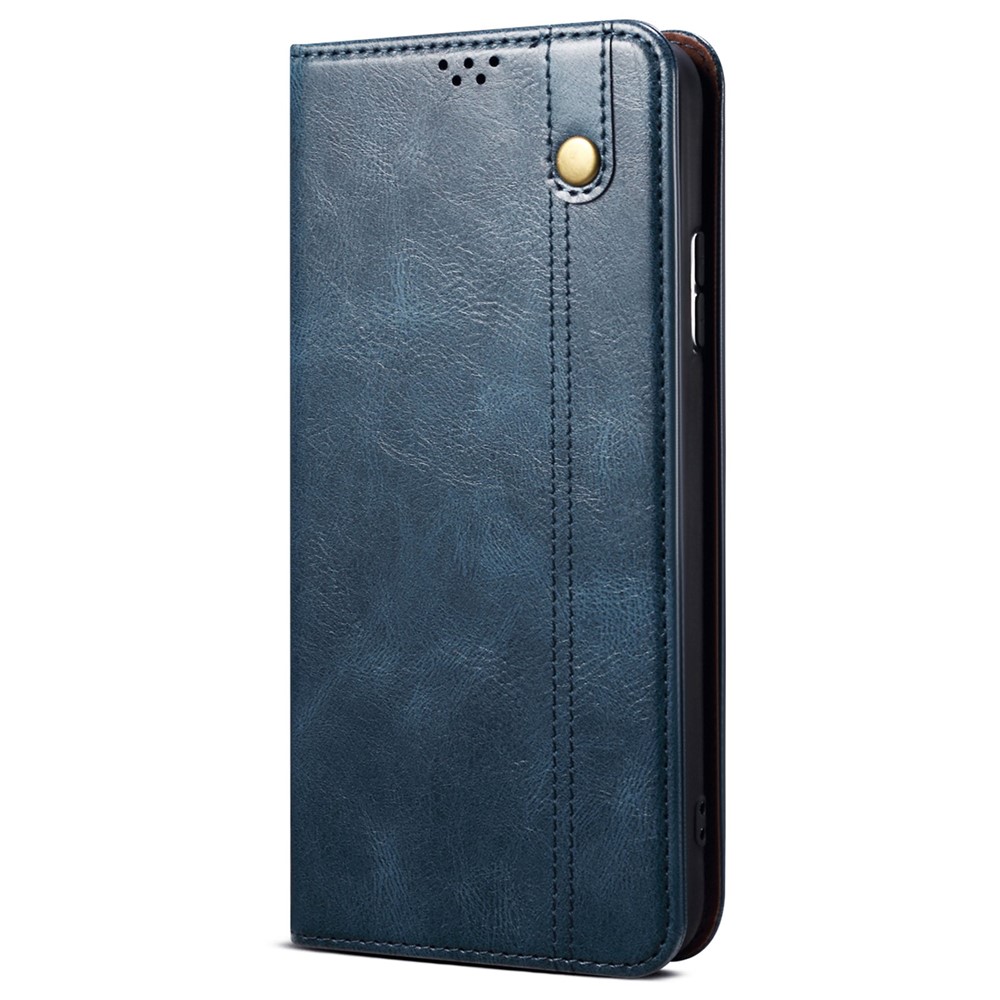 Anti-drop Waxy Crazy Horse Texture Phone Case for Xiaomi Poco M4 5G, PU Leather Magnetic Auto-absorbed Stand Wallet Cover - Blue-7