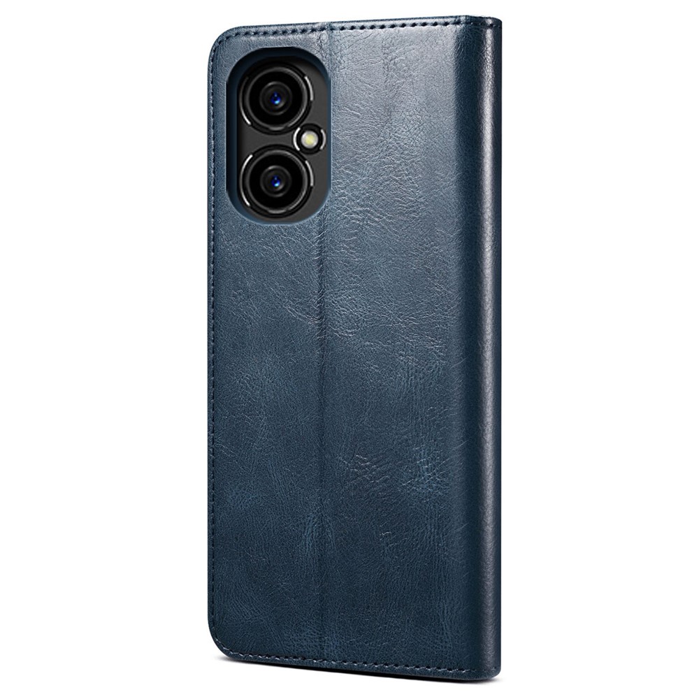 Anti-drop Waxy Crazy Horse Texture Phone Case for Xiaomi Poco M4 5G, PU Leather Magnetic Auto-absorbed Stand Wallet Cover - Blue-8