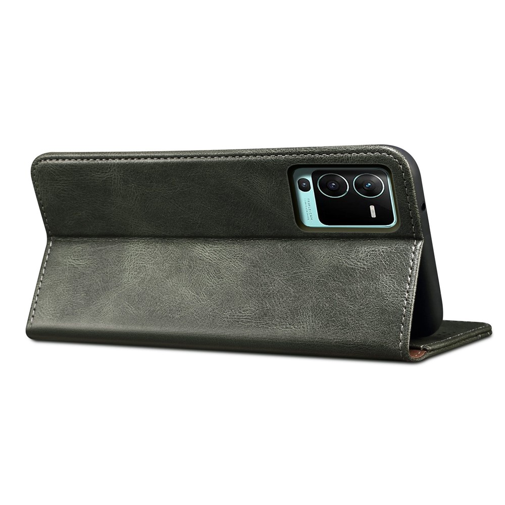 For vivo S15 5G Anti-fall PU Leather Mobile Phone Cover Wear-resistant Waxy Crazy Horse Texture Wallet Case Stand - Green-4