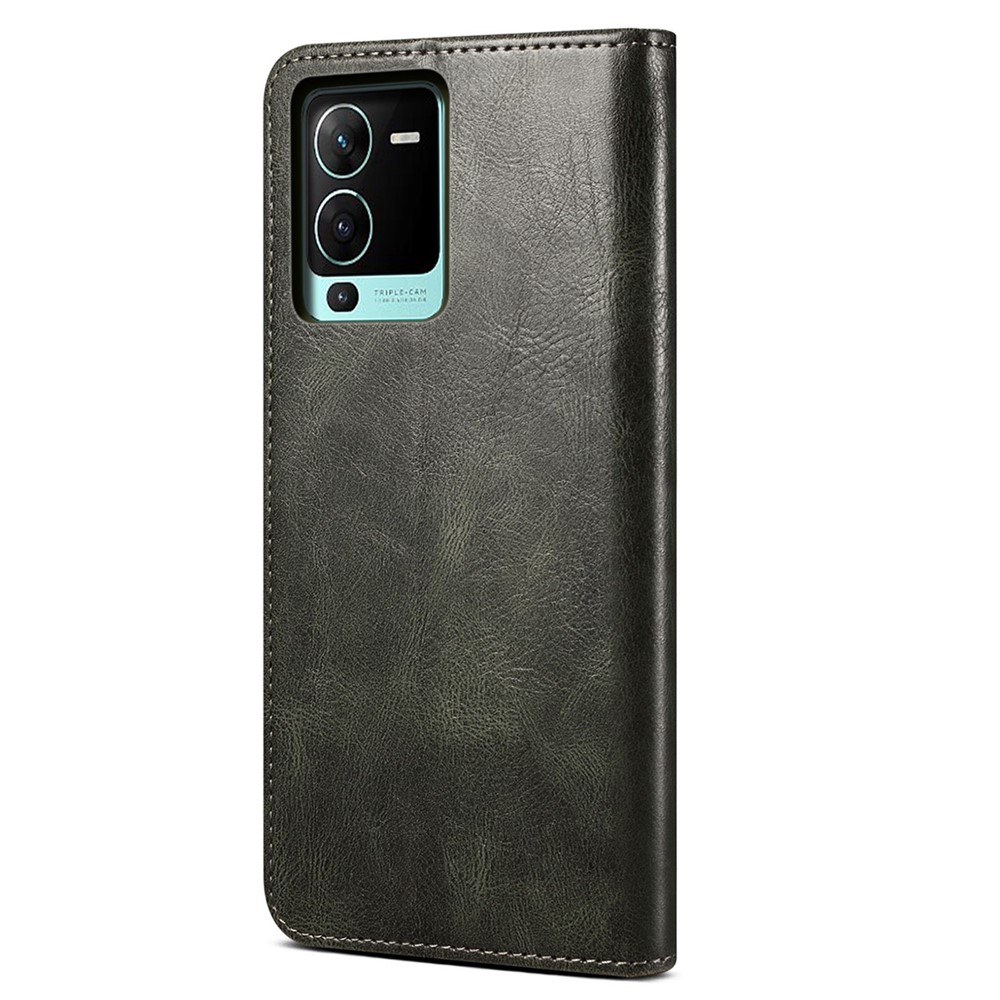 For vivo S15 5G Anti-fall PU Leather Mobile Phone Cover Wear-resistant Waxy Crazy Horse Texture Wallet Case Stand - Green-8