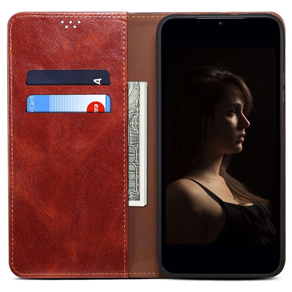 For vivo S15 Pro 5G Shockproof Waxy Crazy Horse Texture PU Leather Wallet Case Stand Full Protection Mobile Phone Cover - Brown-2