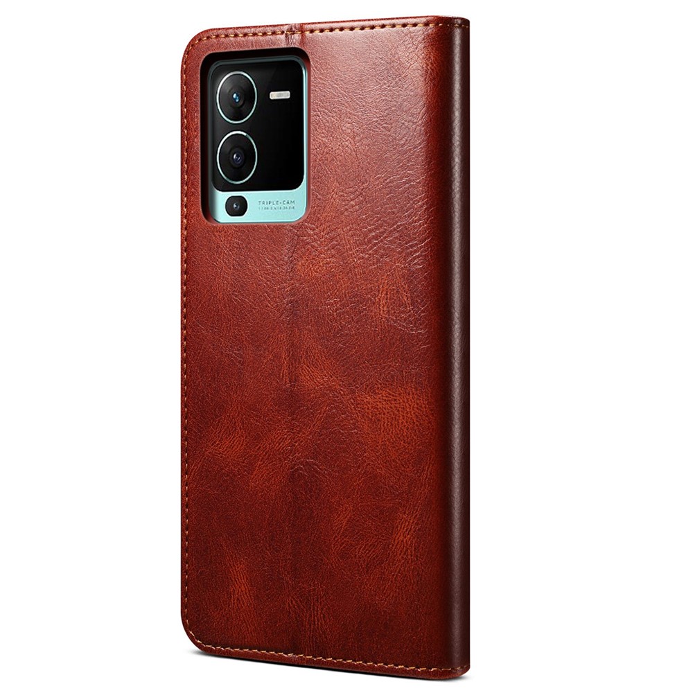 For vivo S15 Pro 5G Shockproof Waxy Crazy Horse Texture PU Leather Wallet Case Stand Full Protection Mobile Phone Cover - Brown-7
