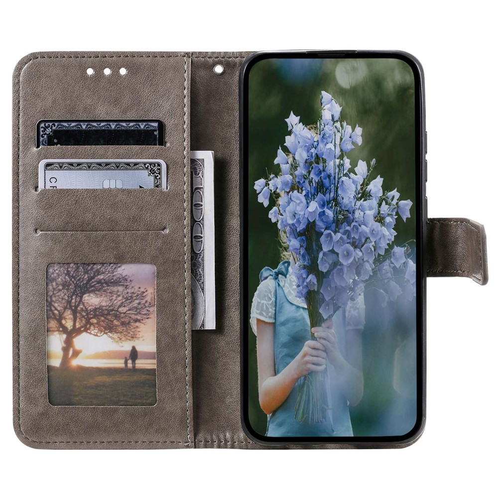 For Xiaomi 12S Ultra 5G / 12 Ultra 5G Mandala Flower Pattern Imprinted PU Leather Hand Strap Design Magnetic Anti-fall Cover Stand Wallet Style Case - Grey-2