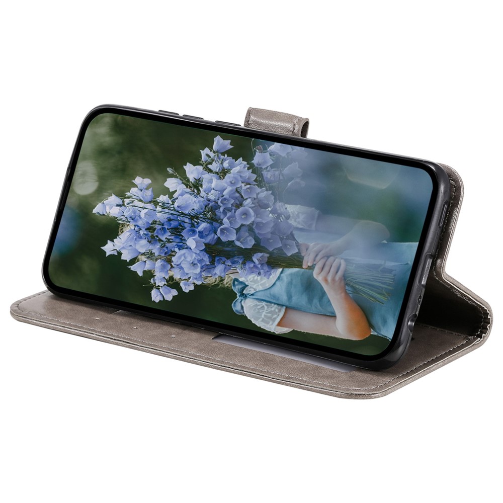 For Xiaomi 12S Ultra 5G / 12 Ultra 5G Mandala Flower Pattern Imprinted PU Leather Hand Strap Design Magnetic Anti-fall Cover Stand Wallet Style Case - Grey-3