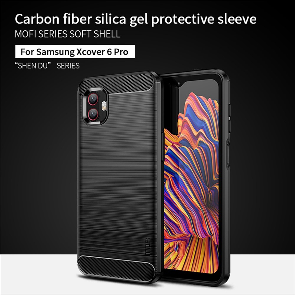 MOFI JK TPU Series-1 for Samsung Galaxy Xcover6 Pro 5G / Xcover Pro 2 5G Brushed Surface Carbon Fiber Phone Case Flexible TPU Anti-wear Anti-fingerprint Protector - Black-3