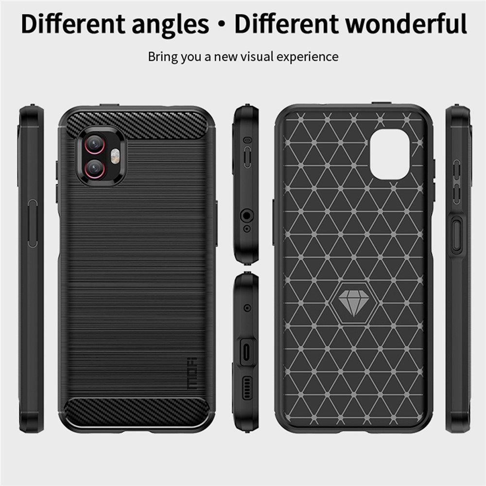 MOFI JK TPU Series-1 for Samsung Galaxy Xcover6 Pro 5G / Xcover Pro 2 5G Brushed Surface Carbon Fiber Phone Case Flexible TPU Anti-wear Anti-fingerprint Protector - Black-9