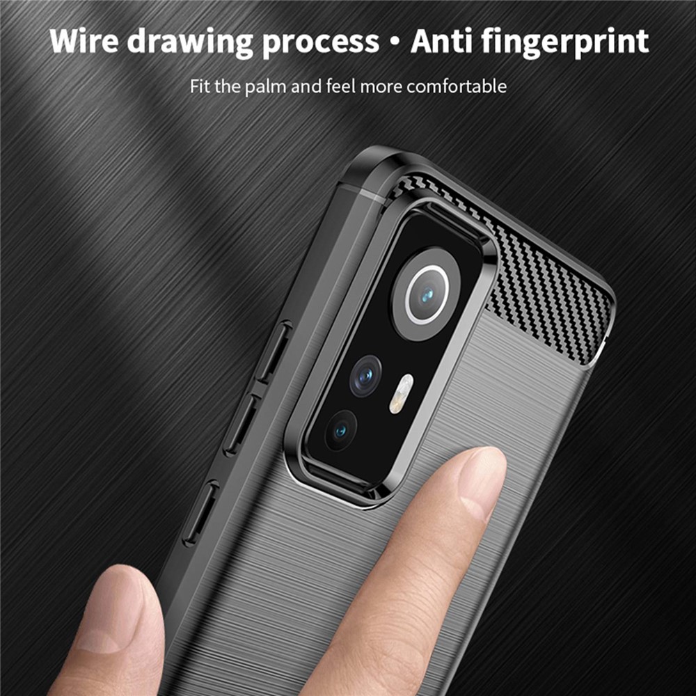 MOFI JK TPU Series-1 Pour Xiaomi 12 Lite 5G Brossed Surface Anti-fingerprint TPU Couverture du Cove de Téléphone de Fibre de Carbon - le Noir