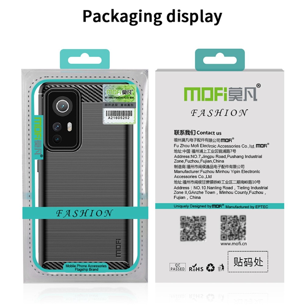 MOFI JK TPU Series-1 Pour Xiaomi 12 Lite 5G Brossed Surface Anti-fingerprint TPU Couverture du Cove de Téléphone de Fibre de Carbon - le Noir