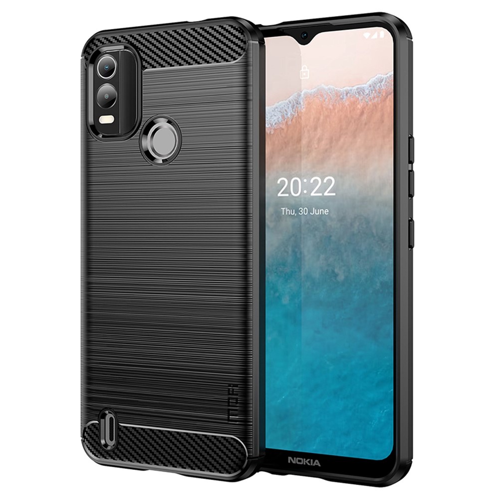 MOFI JK TPU Series-1 for Nokia C21 Plus 4G Brushed Surface Soft TPU Drop-proof Case Carbon Fiber Phone Case - Black-1