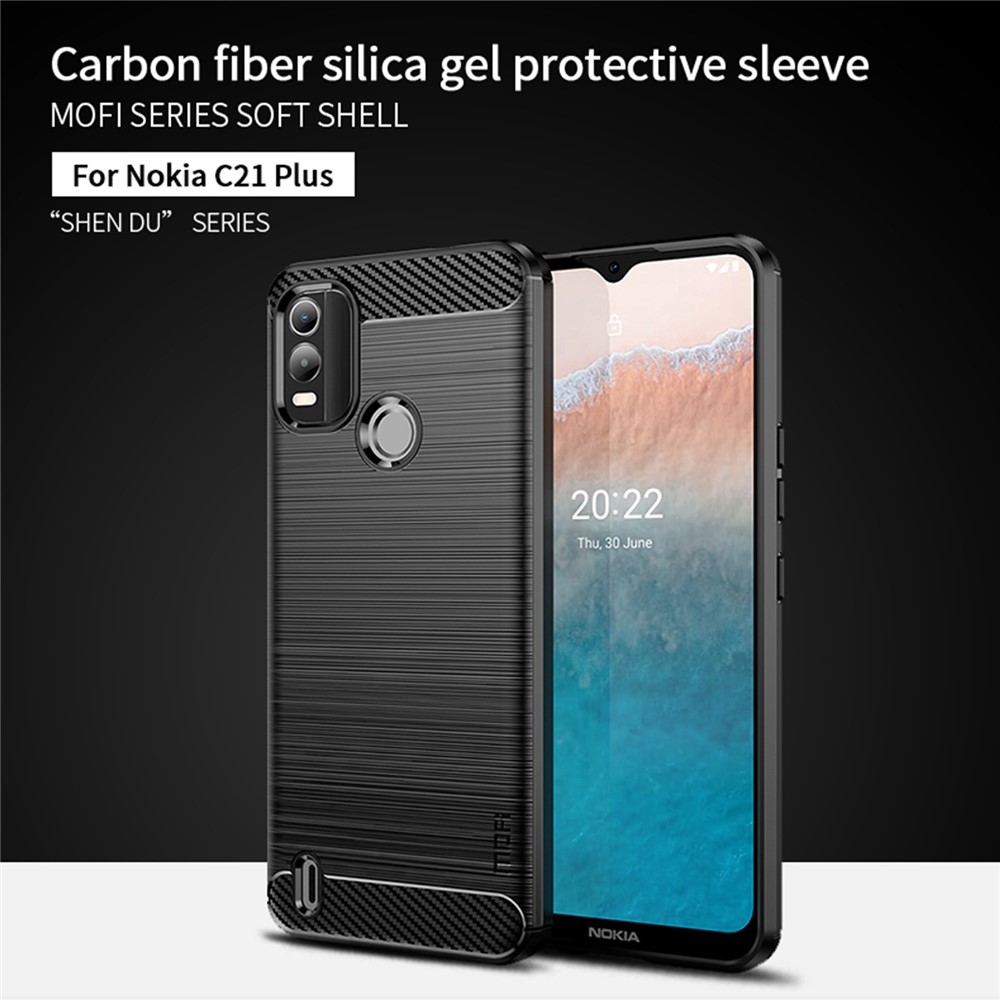 MOFI JK TPU Series-1 for Nokia C21 Plus 4G Brushed Surface Soft TPU Drop-proof Case Carbon Fiber Phone Case - Black-3