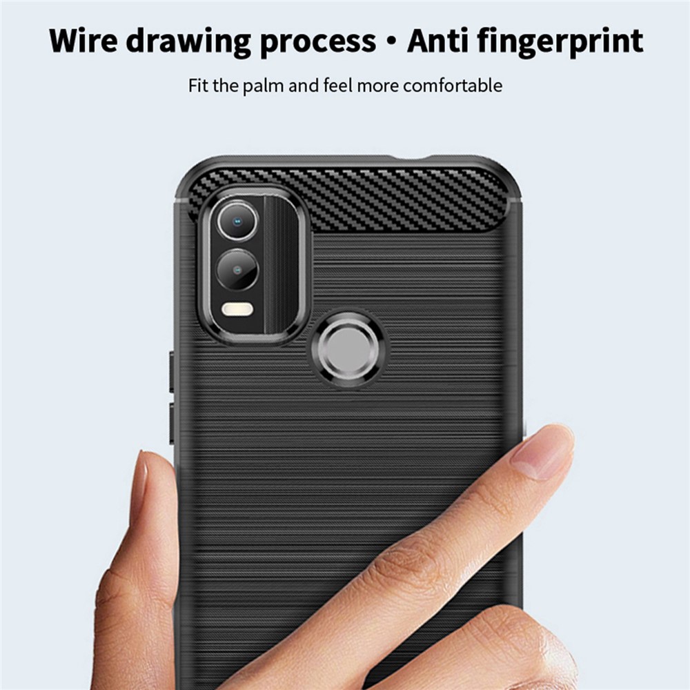 MOFI JK TPU Series-1 for Nokia C21 Plus 4G Brushed Surface Soft TPU Drop-proof Case Carbon Fiber Phone Case - Black-8