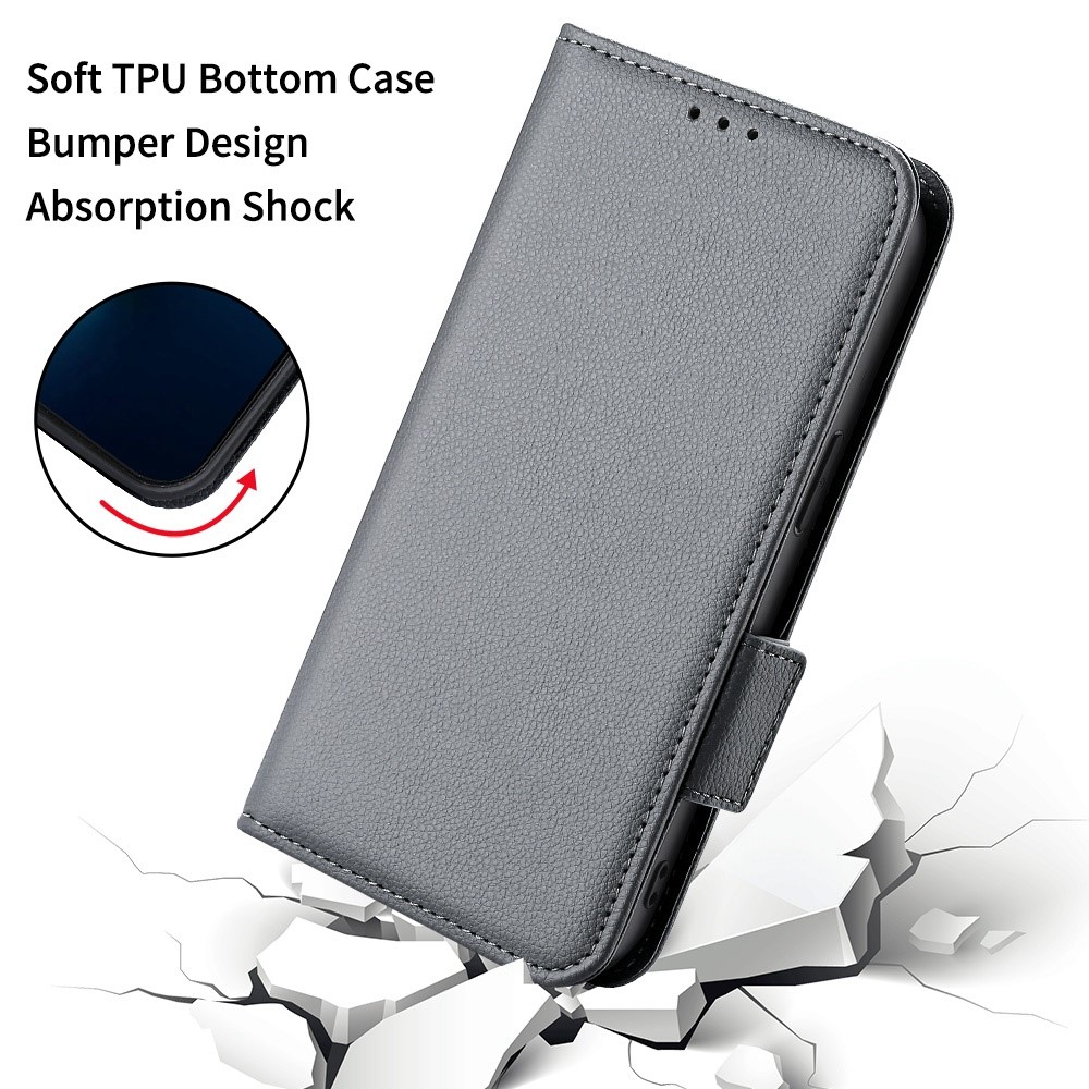 For ZTE Blade A52 Fall Proof Cell Phone Case Magnetic Wallet Stand PU Leather Litchi Texture Shell - Grey-5