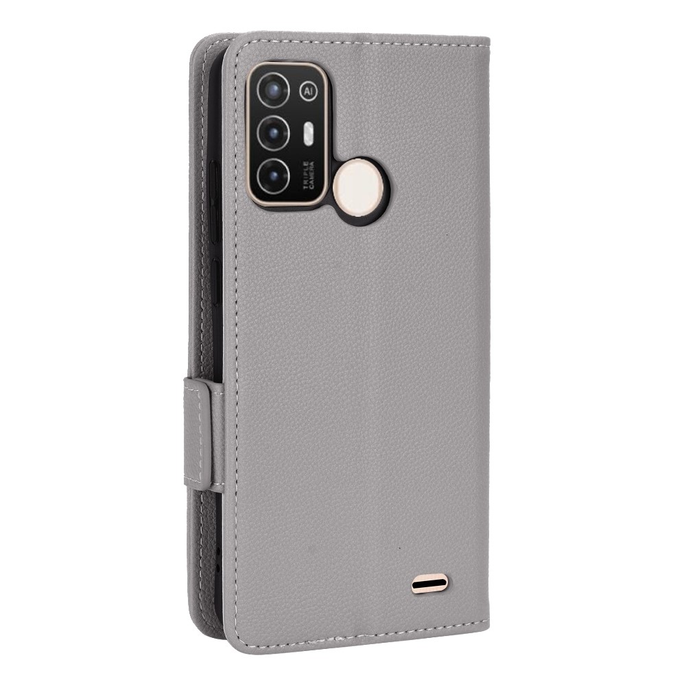 For ZTE Blade A52 Fall Proof Cell Phone Case Magnetic Wallet Stand PU Leather Litchi Texture Shell - Grey-7