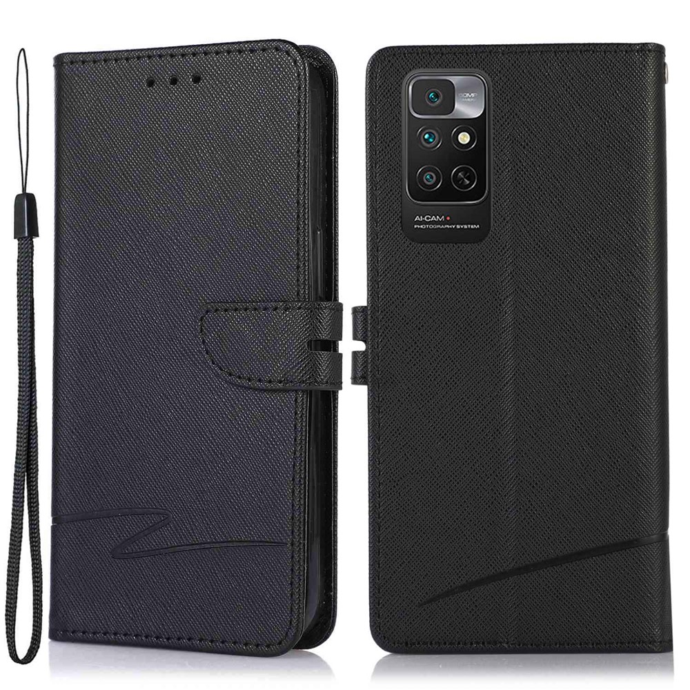 For Xiaomi Redmi Note 11 4G (MediaTek) / 10 2022 4G / 10 4G (2021) / 10 Prime Phone Case Cross Texture Drop-proof Leather Stand Case Wallet Phone Cover - Black-1