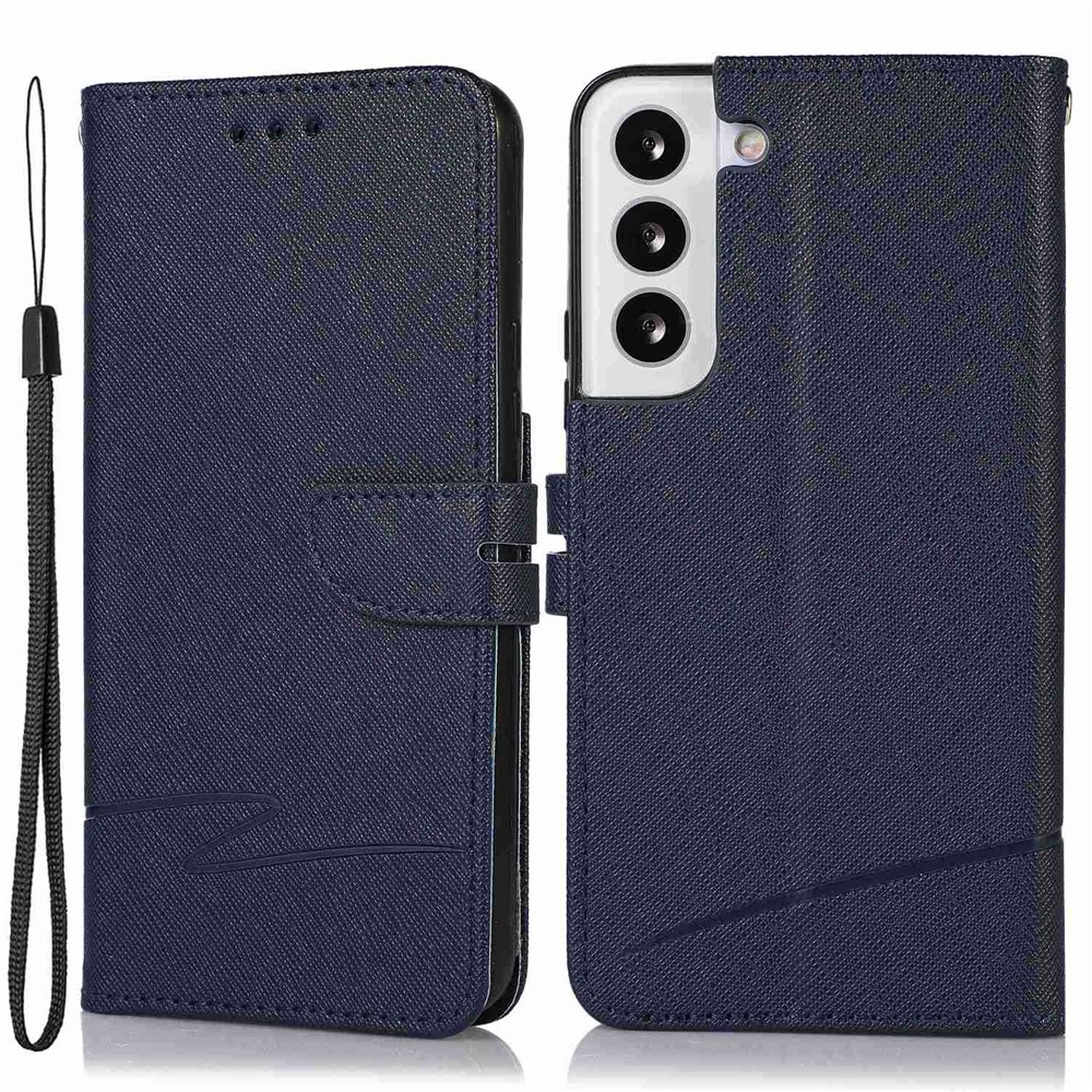 For Samsung Galaxy S21 FE 5G Phone Case Cross Texture Folio Flip Leather Stand Case Wallet Style Phone Cover with Strap - Blue-1