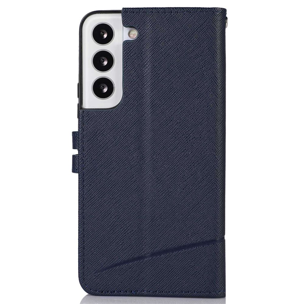 For Samsung Galaxy S21 FE 5G Phone Case Cross Texture Folio Flip Leather Stand Case Wallet Style Phone Cover with Strap - Blue-7