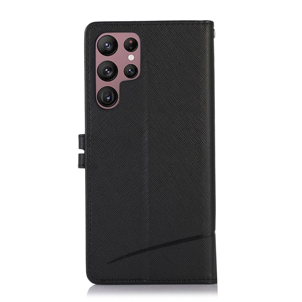 For Samsung Galaxy S22 Ultra 5G Anti-scratch Phone Case Cross Texture Drop-proof Leather Stand Case Wallet Phone Cover - Black-10