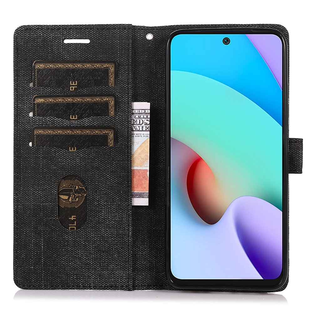 For Xiaomi Redmi Note 11 4G (Qualcomm) / Note 11S 4G Cloth Texture PU Leather RFID Blocking Phone Cover Stand Wallet Case - Black-2