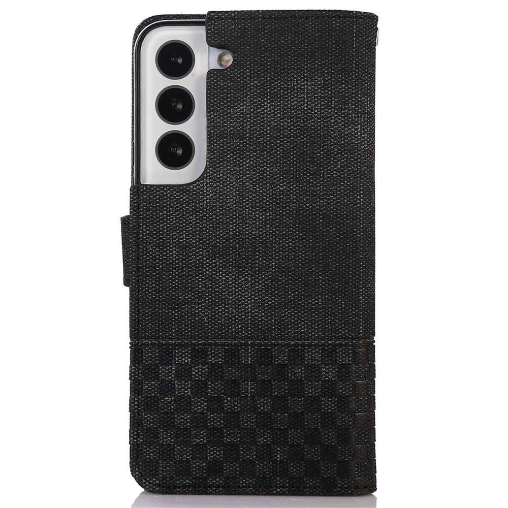 For Samsung Galaxy S22 5G Cloth Texture PU Leather Magnetic Clasp Phone Case All-round Protection Stand Wallet RFID Blocking Cover - Black-6