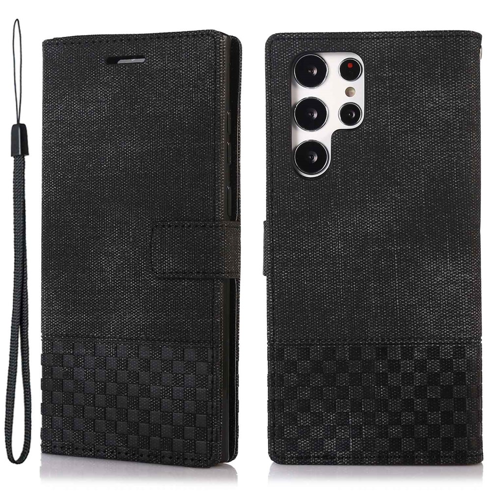 For Samsung Galaxy S22 Ultra 5G Anti-wear Cloth Texture PU Leather Magnetic Case Stand Wallet RFID Blocking Cell Phone Cover - Black-1