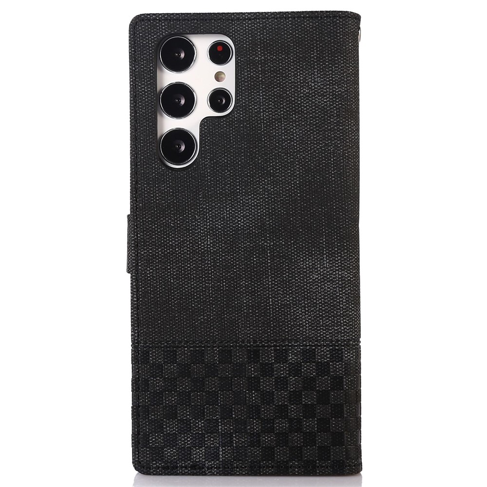For Samsung Galaxy S22 Ultra 5G Anti-wear Cloth Texture PU Leather Magnetic Case Stand Wallet RFID Blocking Cell Phone Cover - Black-10