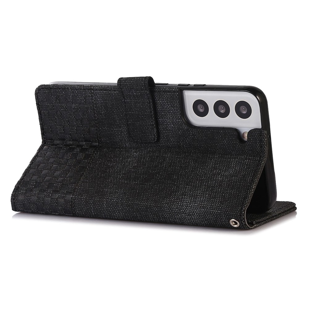 For Samsung Galaxy S21 FE 5G Anti-shock Cloth Texture PU Leather Magnetic Case Stand Wallet RFID Blocking Well-protected Phone Cover - Black-4