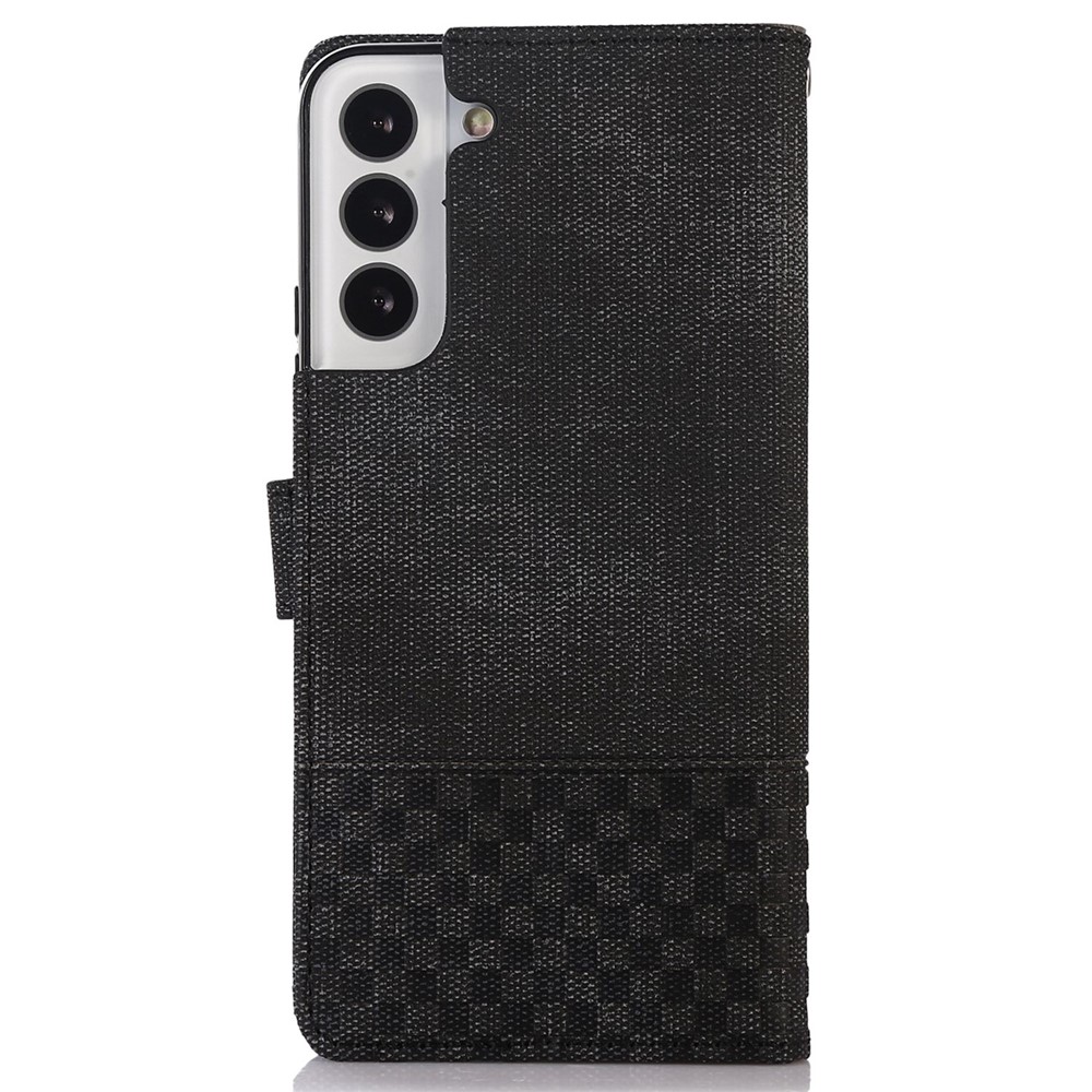 For Samsung Galaxy S21 FE 5G Anti-shock Cloth Texture PU Leather Magnetic Case Stand Wallet RFID Blocking Well-protected Phone Cover - Black-6
