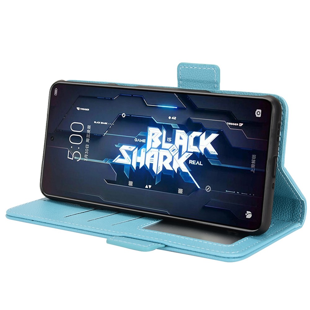 For Xiaomi Black Shark 5 Cell Phone Case Drop-proof Anti-wear Litchi Texture Wallet Stand PU Leather Magnetic Shell - Baby Blue-3