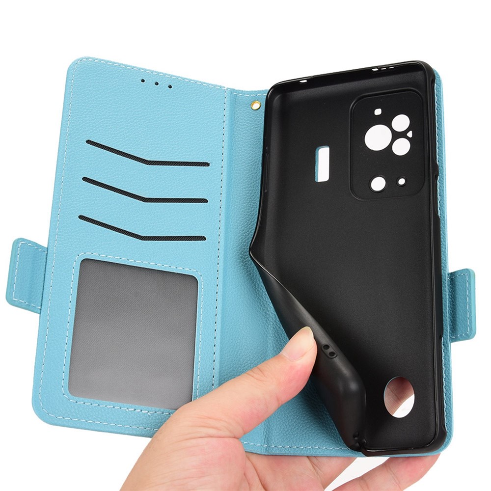 For Xiaomi Black Shark 5 Cell Phone Case Drop-proof Anti-wear Litchi Texture Wallet Stand PU Leather Magnetic Shell - Baby Blue-6