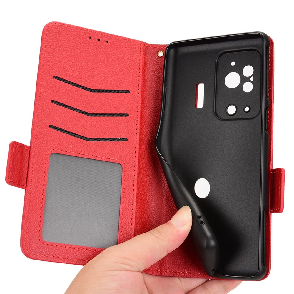 For Xiaomi Black Shark 5 Pro Mobile Phone Case Shockproof Litchi Texture Wallet Stand PU Leather Anti-scratch Magnetic Shell - Red-6