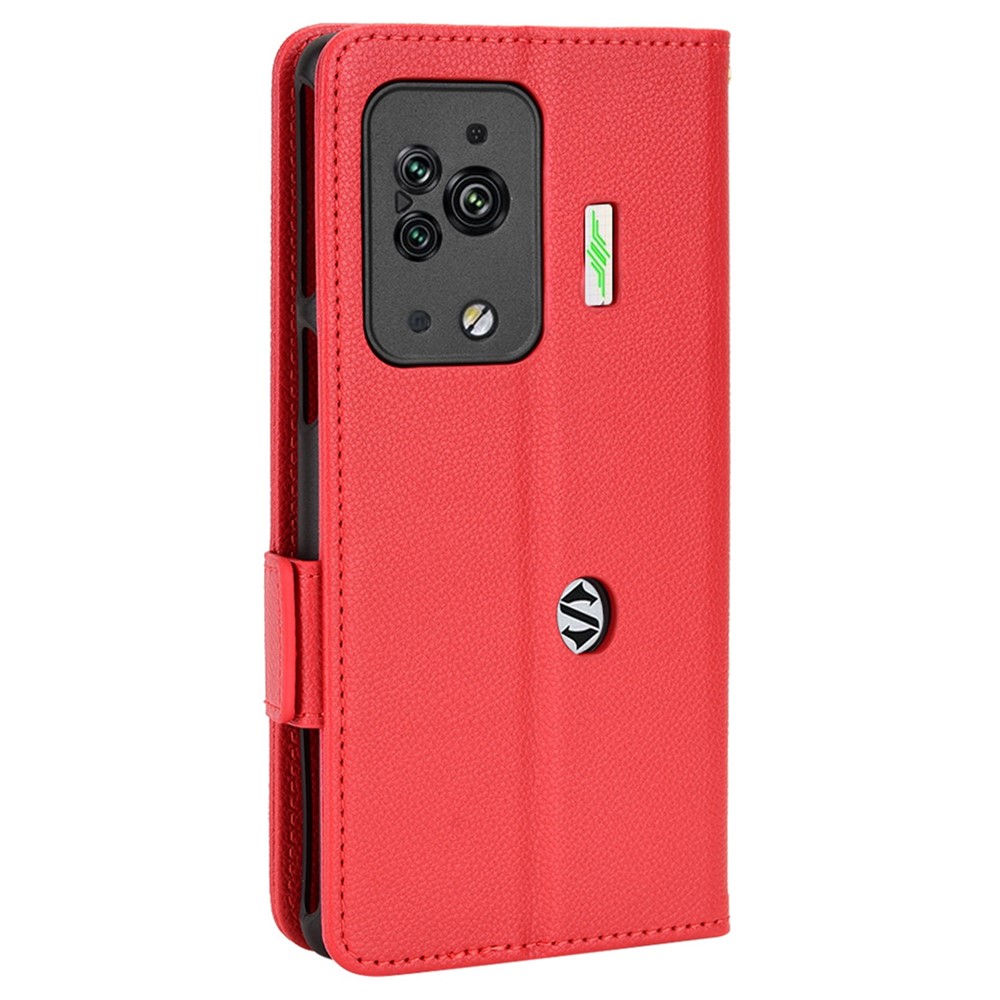 For Xiaomi Black Shark 5 Pro Mobile Phone Case Shockproof Litchi Texture Wallet Stand PU Leather Anti-scratch Magnetic Shell - Red-8