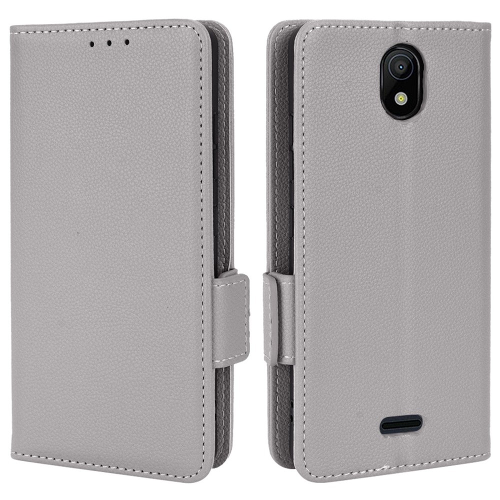 For Nokia C100 4G Protective Phone Case Litchi Texture Wallet Stand Feature PU Leather Anti-fall Magnetic Shell - Grey-1