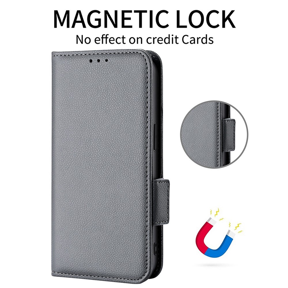 For Nokia C100 4G Protective Phone Case Litchi Texture Wallet Stand Feature PU Leather Anti-fall Magnetic Shell - Grey-4