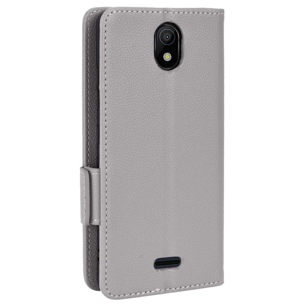For Nokia C100 4G Protective Phone Case Litchi Texture Wallet Stand Feature PU Leather Anti-fall Magnetic Shell - Grey-8