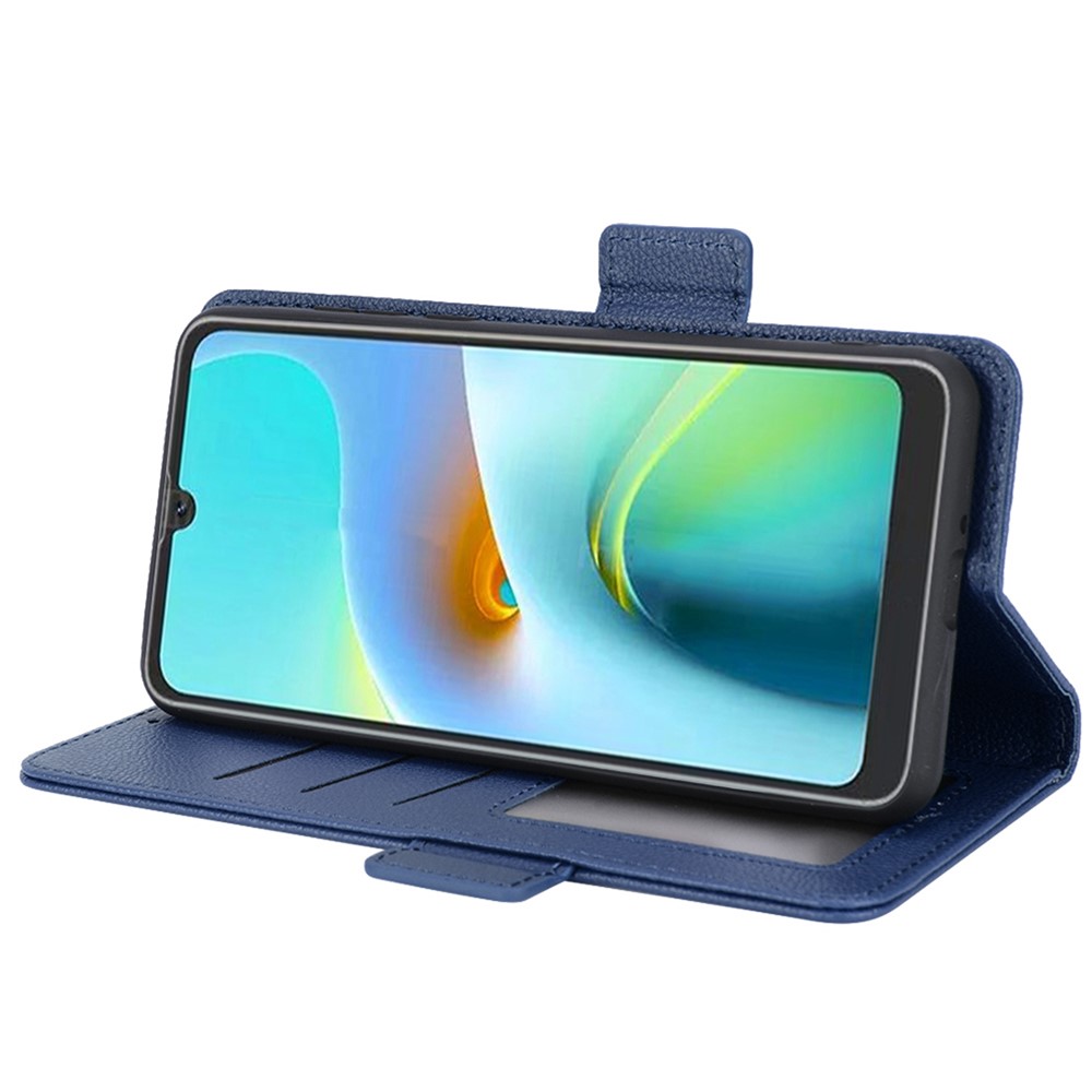 For Blackview A50 4G Litchi Texture Folio Flip Wallet Stand Design Phone Case PU Leather Anti-scratch Magnetic Cover - Dark Blue-3