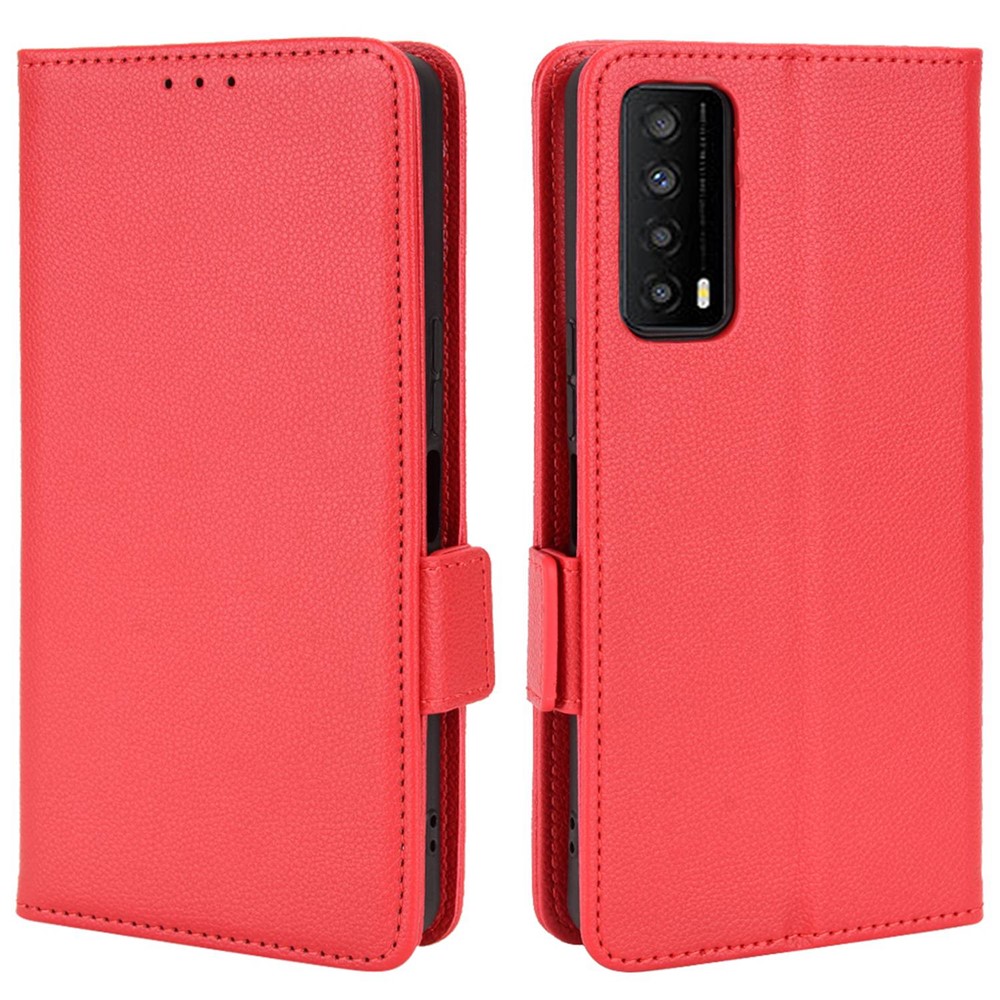 For TCL Stylus 5G Drop Resistant Cell Phone Case Magnetic Wallet Stand PU Leather Litchi Texture Shell - Red-1